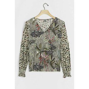 NWT Anthropologie Bl-nk London Sidbley V- Neck Top Elephant Print Size M Z391-21